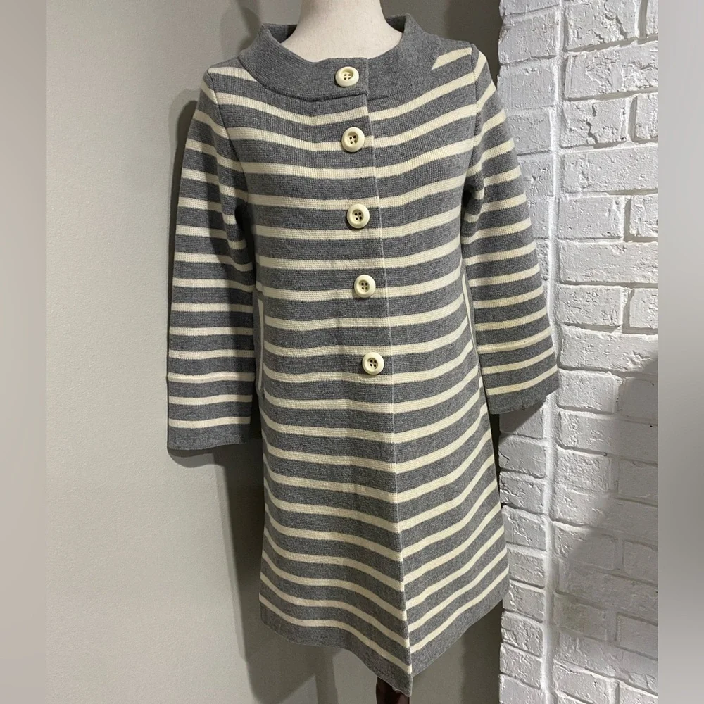 Women’s J. Crew Striped Gray and Cream Coat - Picture 2 of 7